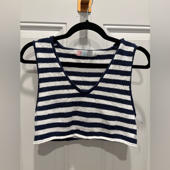 Free People Bailey 2 Piece  Set Skirt Top Terry Navy Blue White - Picture 2 of 7